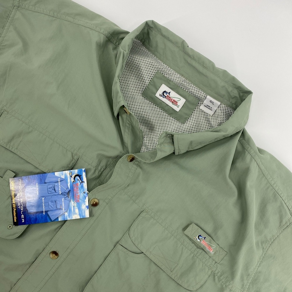 NEW World Wide Sportsman Fishing Shirt Mens 4XL Green Nylon Angler UPF40